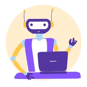 Chat bot robot, Cartoon flat vector illustration. Customer support Technology Stock Illustration