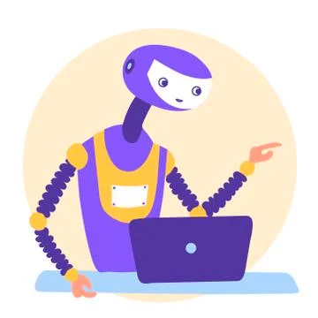 Chat bot robot, Cartoon flat vector illustration. Customer support Technology Illustrazione stock
