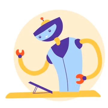 Chat bot robot, Cartoon flat vector illustration. Customer support Technology Stock Illustration
