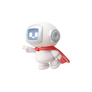 Chat bot robot flies in red cape, AI assistance superhero 3D vector icon Illustrazione stock