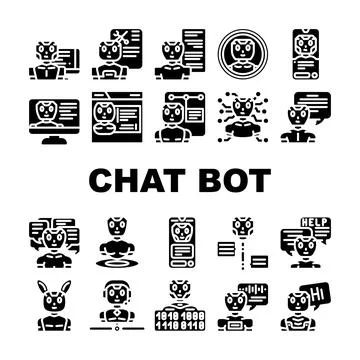 Chat bot robot service icons set vector Illustrazione stock