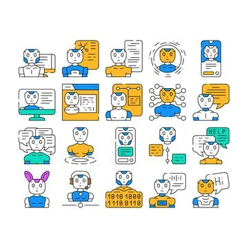 Chat bot robot service icons set vector Stock Illustration