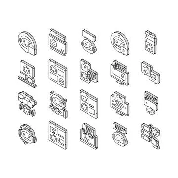 Chat bot robot service online isometric icons set vector Illustrazione stock