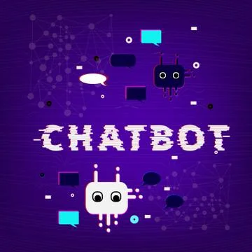 Chat bot robot virtual assistance. Chatbot concept. Distorted glitch style ef Stock Illustration
