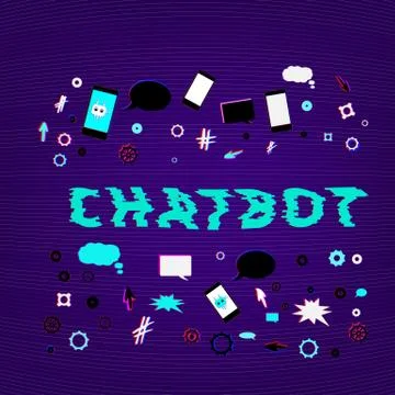 Chat bot robot virtual assistance. Chatbot concept. Distorted glitch style ef 스톡 일러스트