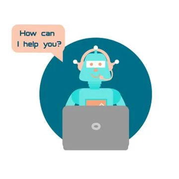 Chat bot say about help. Vector modern flat cartoon character illustration. I Stock Illustration
