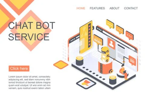 Chat bot service isometric vector landing page template Stock Illustration