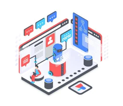 Chat bot service isometric vector illustration Stock Illustration