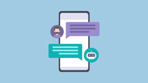 Chat bot on smartphone, A person writing prompt to robot ai to generate Stock Footage 335608031