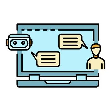 Chat bot talk laptop icon color outline vector Illustrazione stock