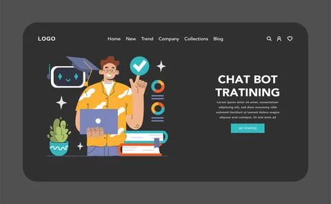 Chat Bot Training dark or night mode web, landing. Programmer fine-tunes イラスト素材