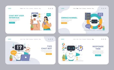 Chat Bot Universe web or landing set. Dive into AI-driven support: NLP Illustrazione stock