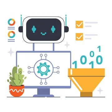 Chat Bot User Integration concept. Digital assistant set on computer Stock Illustration