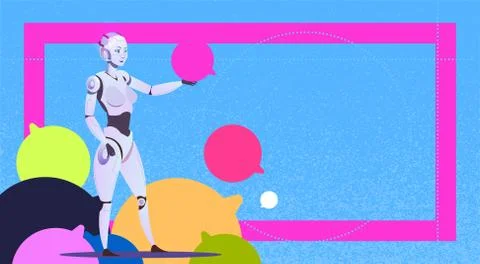 Chat bot using bubbles, robot virtual assistance of website or mobile Stock Illustration