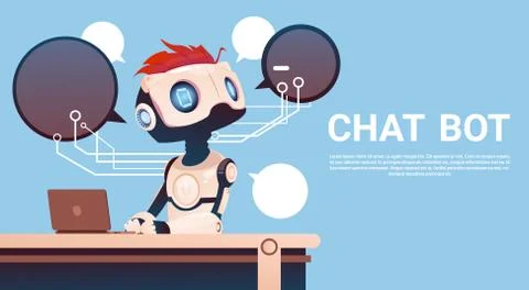 Chat Bot Using Laptop Computer, Robot Virtual Assistance Of Website Or Mobile Illustrazione stock
