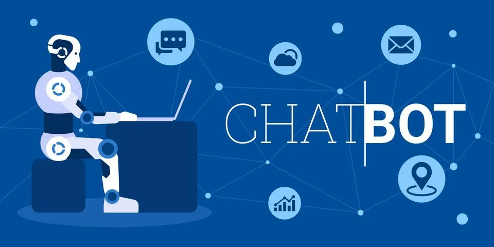 Chat bot using laptop computer infographic 스톡 일러스트