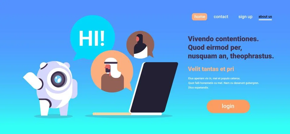 Chat bot using laptop computer speech bubble arab man woman communication modern Illustrazione stock