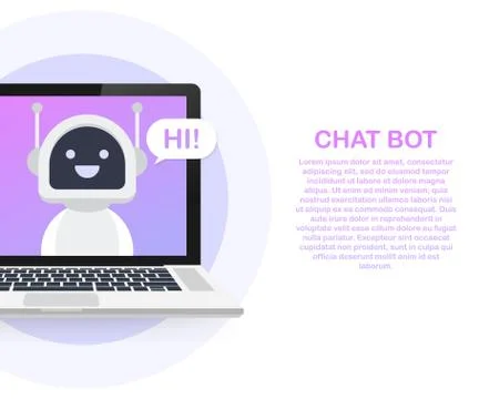 Chat Bot Using Laptop Computer, Robot Virtual Assistance Of Website Or Mobile Illustrazione stock
