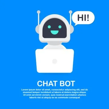 Chat Bot Using Laptop Computer, Robot Virtual Assistance Of Website Or Mobile Illustrazione stock