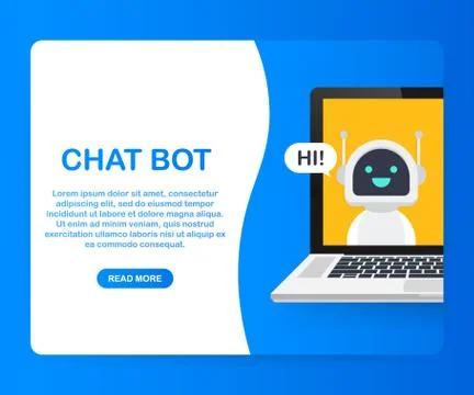 Chat Bot Using Laptop Computer, Robot Virtual Assistance Of Website Or Mobile Illustrazione stock