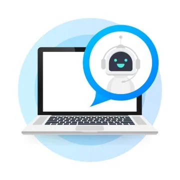 Chat Bot Using Laptop Computer, Robot Virtual Assistance Of Website Or Mobile Illustrazione stock