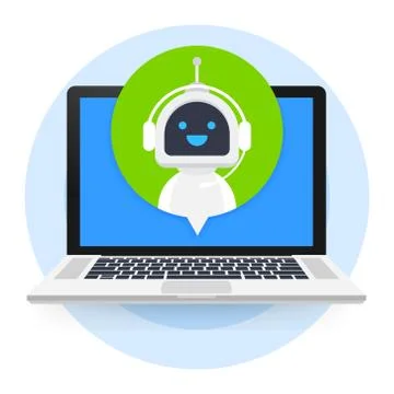 Chat Bot Using Laptop Computer, Robot Virtual Assistance Of Website Or Mobile Stockillustratie