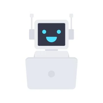 Chat Bot Using Laptop Computer, Robot Virtual Assistance Of Website Or Mobile Illustrazione stock