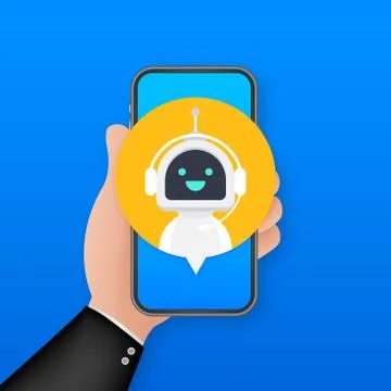 Chat Bot Using on smartphone, Robot Virtual Assistance Of Website Or Mobile A Stock Illustration