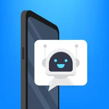 Chat Bot Using on smartphone, Robot Virtual Assistance Of Website Or Mobile Illustrazione stock