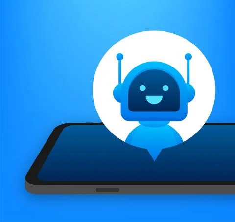 Chat Bot Using on smartphone, Robot Virtual Assistance Of Website Or Mobile Illustrazione stock