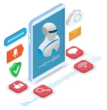 Chat bot vector ai mobile robot for user help Illustrazione stock