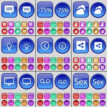 Chat bubble, Discount, Cloud, Light bulb, Left, Share, Monitor, Cassette, Sex. A Stock Illustration