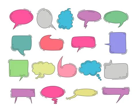 Chat bubble doodle colorful drawing element set. set of cute colorful sticker Stock Illustration