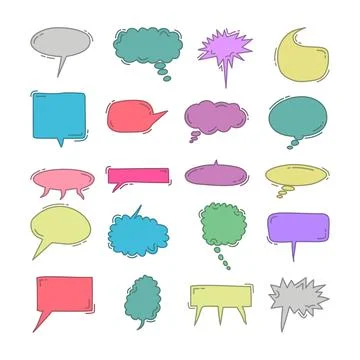 Chat bubble doodle colorful element set. Colorful speech bubbles vector set i Stock Illustration