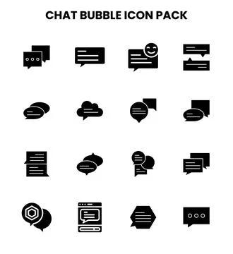 Chat Bubble Glyph Set Icons Pack Stock Illustration