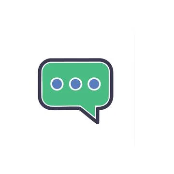 Chat bubble icon. Green chat bubble with three blue dots, signifying commun.. Stock Illustration