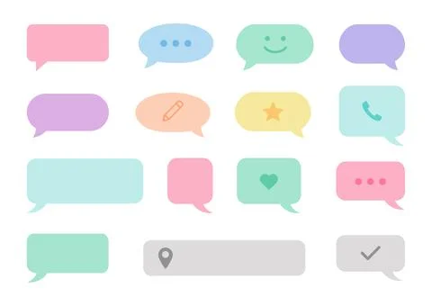 Chat bubble icon set with colorful speech message box designs 스톡 일러스트
