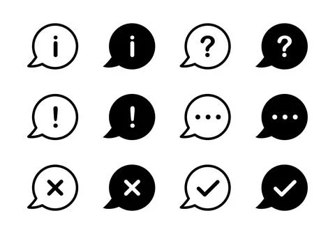 Chat bubble icon set. Question symbol. Checkmark agree message vector illus.. Stock Illustration