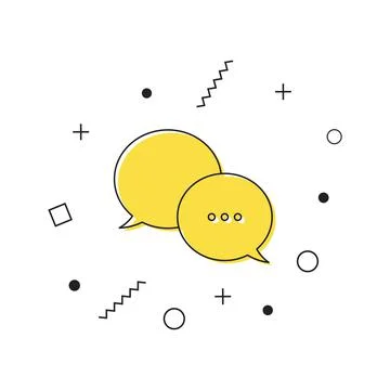 Chat bubble icon vector. Yellow message symbol icon with geometric shapes on Stock Illustration