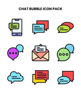 Chat Bubble Lineal Color Set Icons Pack Stock Illustration