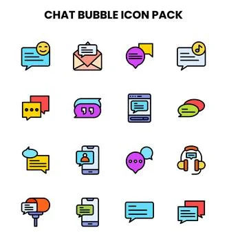 Chat Bubble Lineal Color Set Icons Pack Stock Illustration