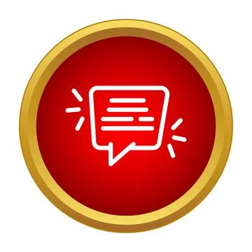 Chat bubble notification red icon with gold border Stock Illustration