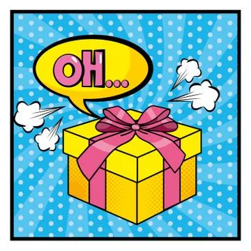 Chat bubble with oh message and present gift Illustrazione stock