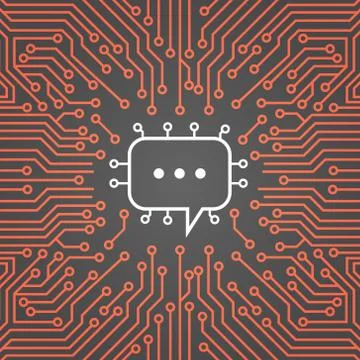 Chat Bubble Over Computer Chip Moterboard Background Social Media Network Data Stock Illustration