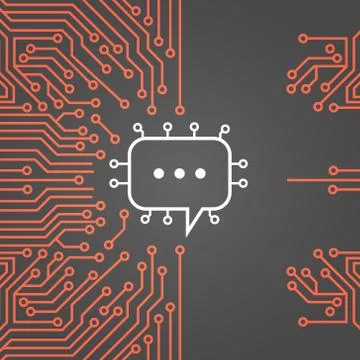 Chat Bubble Over Computer Chip Moterboard Background Social Media Network Data Stock Illustration