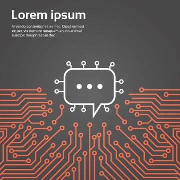 Chat Bubble Over Computer Chip Moterboard Background Social Media Network Data Stock Illustration