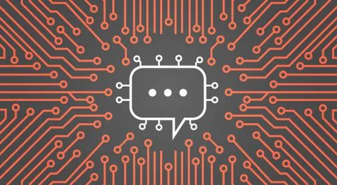 Chat Bubble Over Computer Chip Moterboard Background Social Media Network Data Stock Illustration