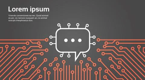Chat Bubble Over Computer Chip Moterboard Background Social Media Network Data Stock Illustration