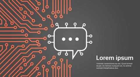 Chat Bubble Over Computer Chip Moterboard Background Social Media Network Data 스톡 일러스트