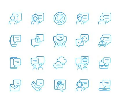 Chat bubble pixel perfect gradient linear vector icons set Stock Illustration